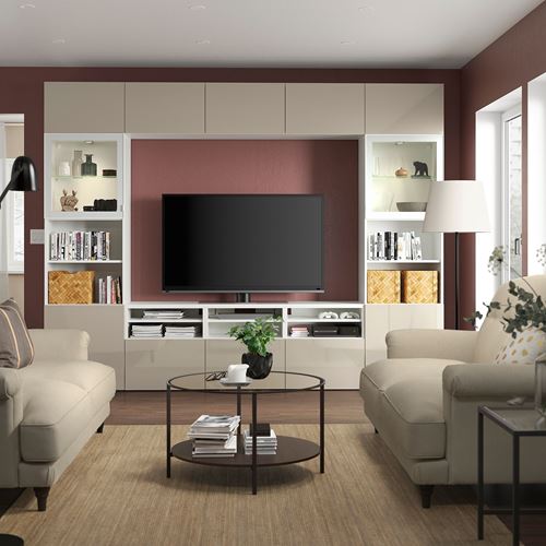 BESTA white/highgloss/beige 300x42x231 cm tv storage unit IKEA