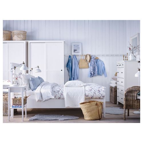 HEMNES/LURÖY, double bed, white varnish, 180x200 cm