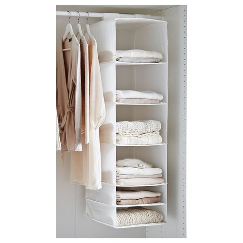 SKUBB, storage with compartments, white, 35x45x125 cm