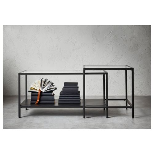 VITTSJÖ, coffee table set, black-brown/glass, 90x50 cm