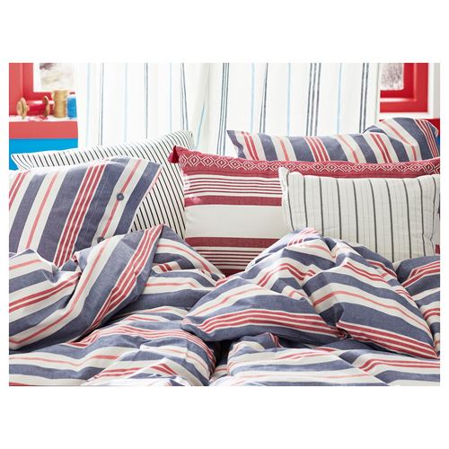 SMALSTAKRA, single quilt cover and pillowcase, blue/red striped, 150x200/50x60 cm
